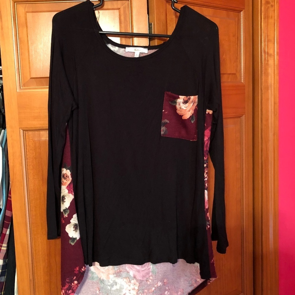 black shirt with floral design